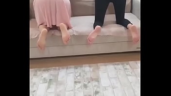 Two teen Turkish girls got up for vagina fucking with a friend on the couch